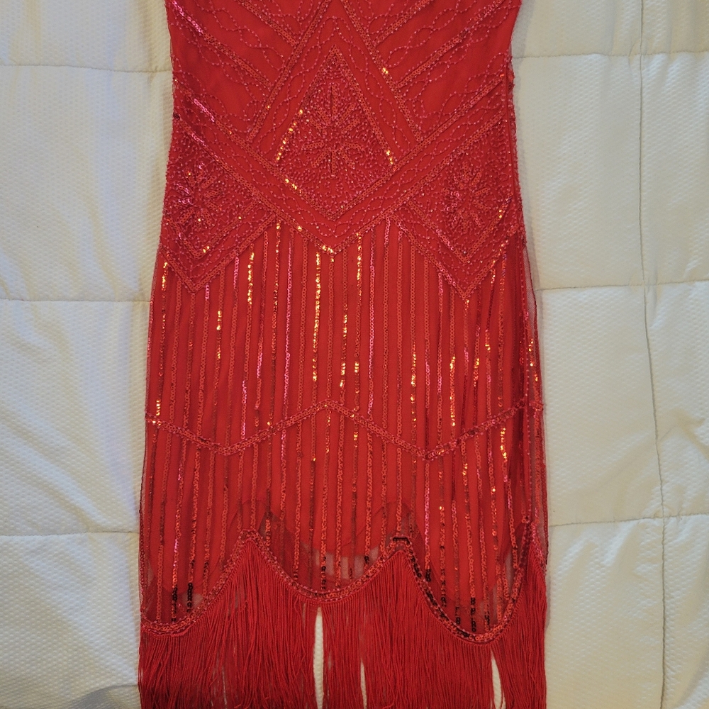 Red sequin flapper dress,